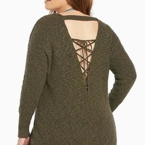Torrid Olive Green Lace Up Back Sweater 2X